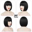 Black Bob Wig with Bangs Short Straight Bob Wigs for Women Heat Resistant Synthetic Bangs Wig for Daily Party Cosplay Use(12 Inch)