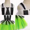 Kids Girl Halloween Costume Black White Striped Ruffle Tulle Tutu Dress with Headband Cosplay Birthday Party Outfit (8-9 Years, Green)