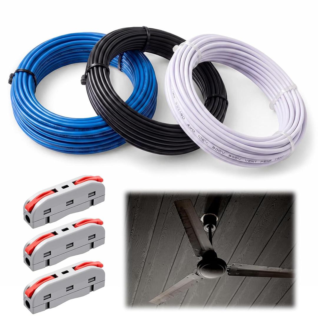 Flutesan 3 Pack 120 Inch Ceiling Fan Extension Wire Kit, 3 Color Wiring Extension with Secure Connectors, Safe & Durable, Compatible with Most Ceiling Fans, Easy Installation for High Ceilings