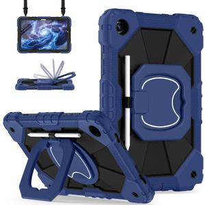 for Galaxy Tab A9 Plus Case 11 Inch, Rugged Case for Samsung Galaxy A9+ Tablet with Screen Protector 360 Rotating Stand Shoulder Strap Pen Holder, 2023 Model(SM-X210/X216/218), Navy Black