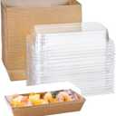 XIAOHONG 50 Pack Paper Charcuterie Boxes with Clear Lids, 7.5'' Brown Disposable Food Containers Bakery Boxes for Sandwich, cake roll, Hot Cocoa Bombs, Strawberries, Cookies
