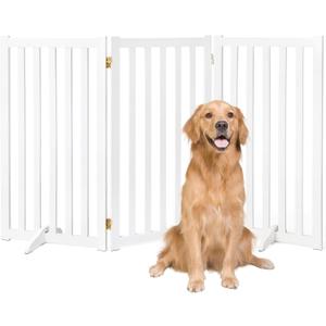 36" Height Extra Tall Freestanding Pet Gate, Solid Wood Folding Safety Fence Wooden Dog Gate with 2 PCs Support Feet Ideal for Stairs, Doorways, Halls, Kitchens, Heavy Duty Gates, 3 Panels, White (36"-3 Panels)