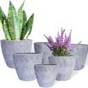 Plant Pots Indoor 7.5/6.5/6/5/4/3.5 Inch Set of 6 Plastic Planters for Indoor Plants with Drainage Hole and Drain Plug, Plastic Flower Pots, Nursery Planting Pot for Outdoor Plants (Gray)