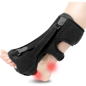 Plantar Fasciitis Night Splint, Plantar Fasciitis Relief Brace, 3 Adjustable Straps Relief Brace for Foot Drop, Achilles Tendonitis & Heel Pain - Day & Night Support (Black) (One Size)