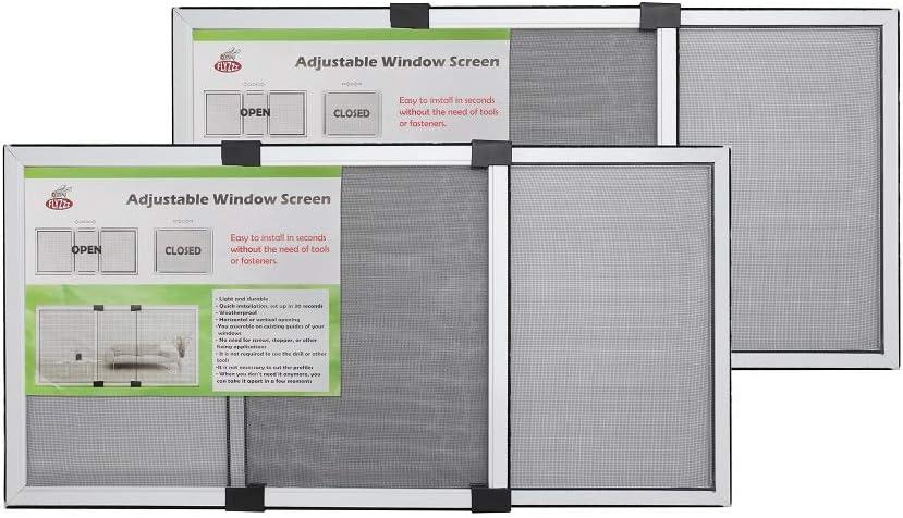 [FOR SMALL WINDOWS ONLY] FLYZZZ Adjustable Screen , 2 Packs 10" H x Fits 14" to 24" W | Stop & Measure Before Buying | Perfect for Bathroom & Basement Windows