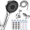 Filtered Shower Head with Handheld - High Pressure 6 Spray Modes Showerhead with Filters, Shower Head With Movable Bracket & 75" Anti-Burst Hose | 12 Replaceable Water Softener Filters for Hard Water