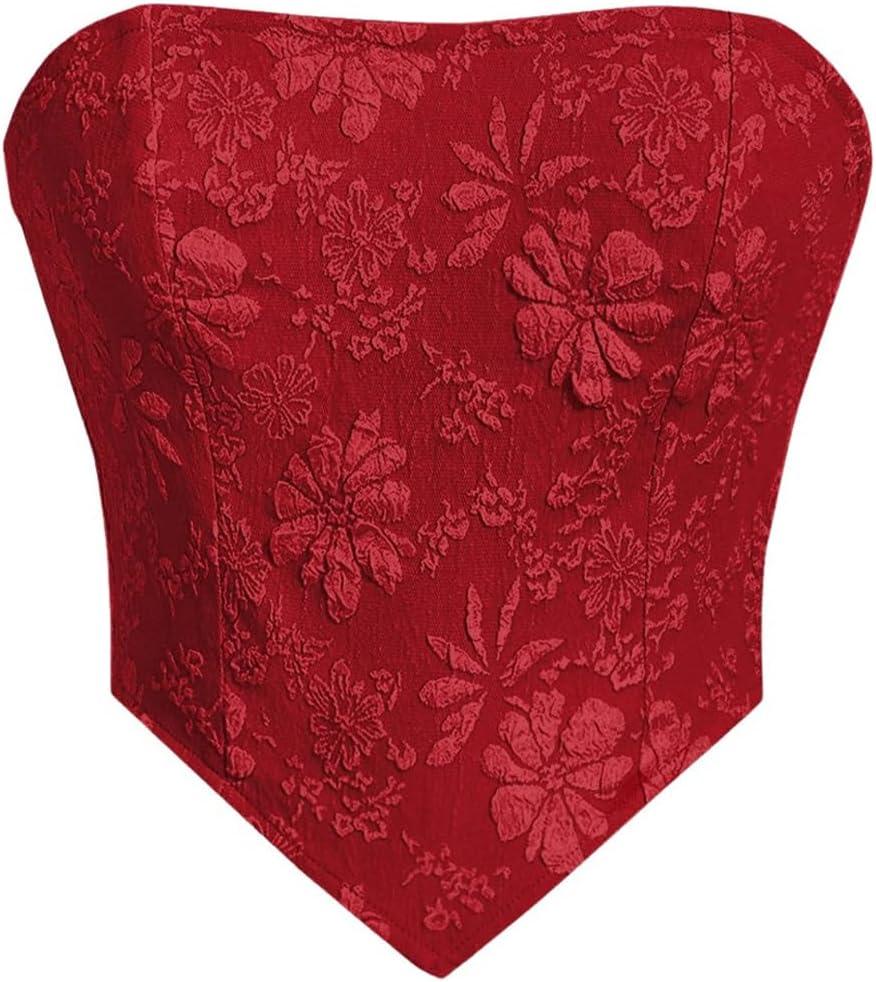 SOLY HUX Women's Sexy Tube Crop Top Floral Print Strapless Summer Going Out Bandeau Tops Burgundy Floral Small