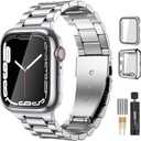 Lerobo Compatible for Apple Watch Band Ultra, Solid Stainless Steel Metal Band with 2 Pack Protective Case for iWtach Series 10 9 8 7 6 5 4 3 2 1 SE Men Women (Sliver), Size: 40mm