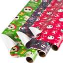 American Greetings Nightmare Before Christmas Christmas Wrapping Paper Rolls, Black and Red Holiday Gift Wrap (105 sq. ft., 3 Rolls-30 in. x 14 ft., Cut Lines) Jack Skellington, Oogie Boogie, Cosmo