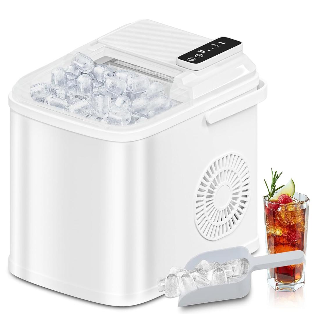 26LBS in 24Hrs Auto-Cleaning Portable Ice Maker Machine, Dual-Size Bullet Ice Makers Countertop with Handle & Scoop and Basket,9 Cubes in 6 min for Home Kitchen Office Bar Camping (26.5Lbs/day)