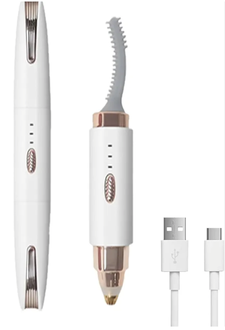 2-in-1 Heated Eyelash Curler USB Rechargeable Electric Eyebrow Trimmer Shaver, Fast Heating in, Anti-Burn Design, 24H Long-Lasting Effect,White