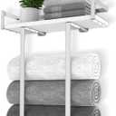 Towel Rack Wall Mounted, Xstydes Metal Towel Holder with Wooden Shelf for Folding Large Towels, Towel Storage for Small Bathroom Organizer Decor or RV Camping, Silver