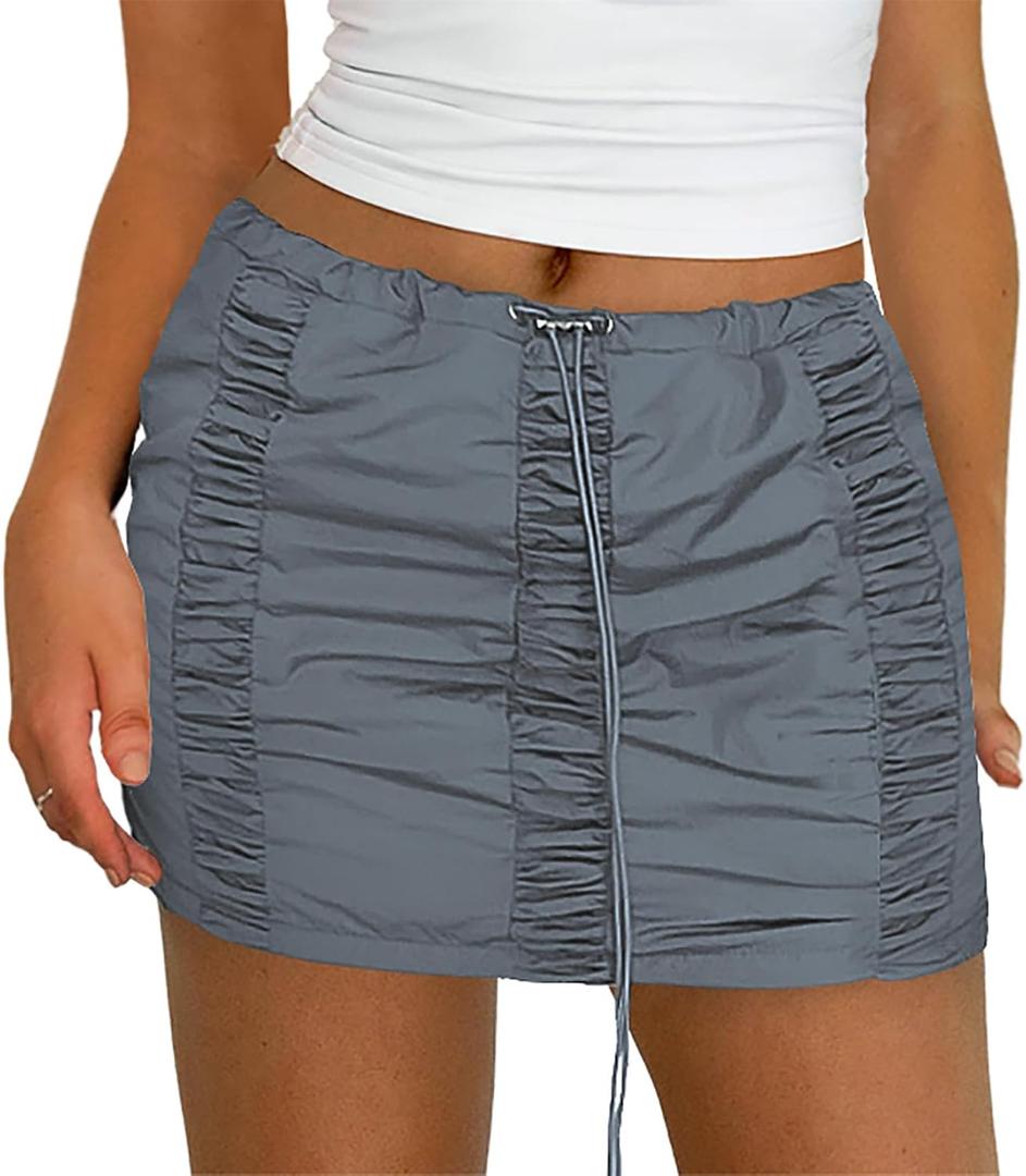 Womens Cargo Skirt Y2K Casual Summer Ruched Mini Skirt Blue Gray L