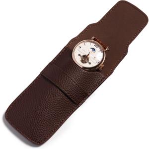 Single Watch Gift Pouch Portable PU Leather Travel Watch Storage Bag for Men and Women(Brown)