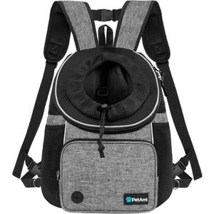 PetAmi Dog Front Carrier Backpack, Adjustable Pet Cat Chest Ventilated Dog Carrier for Hiking Camping Travel, Small Medium Puppy Large Cat Carrying Bag, Max 10 lbs, Gray (Medium (15x8x15.5))