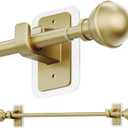ENJOYBASICS No Drill Curtain Rods for Window, 5/8 Inch Diameter Renter Friendly Drapery Rod with Adhesive Brackets without Drilling, Adjustable from 27 to 52 Inches, Gold