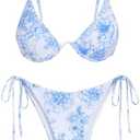ZAFUL Women's Textured Underwire Bikini Set V Notch High Cut Swimwear Tie Side Ribbed Sexy Swimsuits M