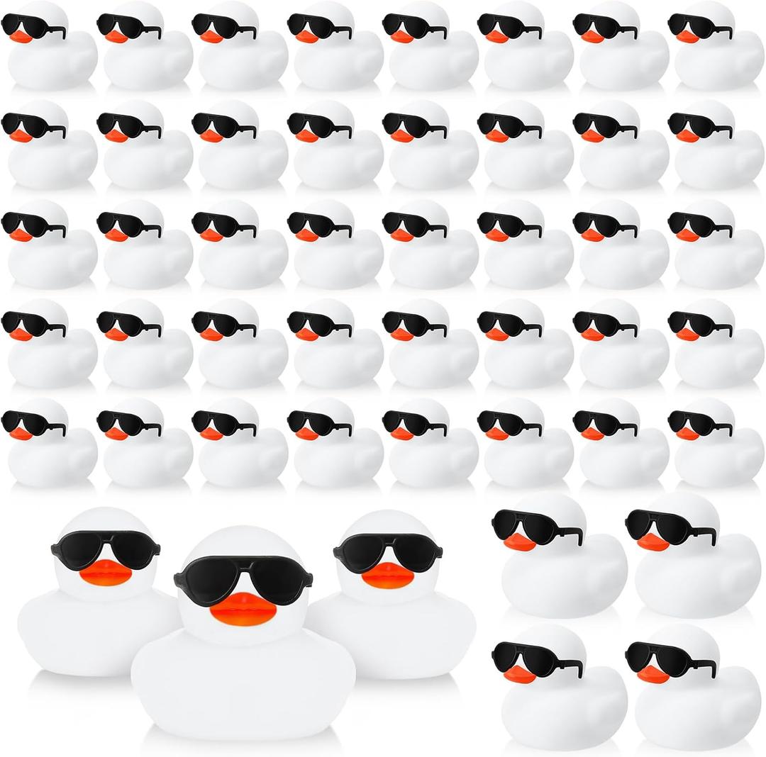 Sosation 36 Packs Mini Rubber Ducks with Sunglasses Sets 2.2 Inch Bath Squeaky Rubber Duckies Cute Float Bathtub Toys for Birthday Party Favors Class Carnival Prizes Car Decor(White)