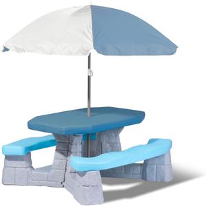 Step2 Sun and Fun Picnic Table with Umbrella for Kids, Outdoor Table and Bench Set, Seats 4, Ages 3+ Years, Large