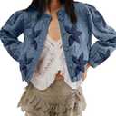 TUREAU Womens Floral Quilted Jackets Lightweight Cropped Button Down Padded Puffer Jacket Winter Warm Coats Medium