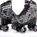 Skate Gear Retro Quad Design Roller Skates (Youth 1, Graphic Black)