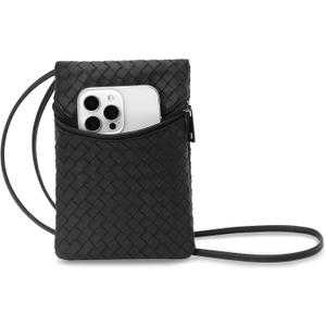 Small Crossbody Women Cell Phone Purse Wallet Bag With Shoulder Strap (Black/Pvc-weave-thin)
