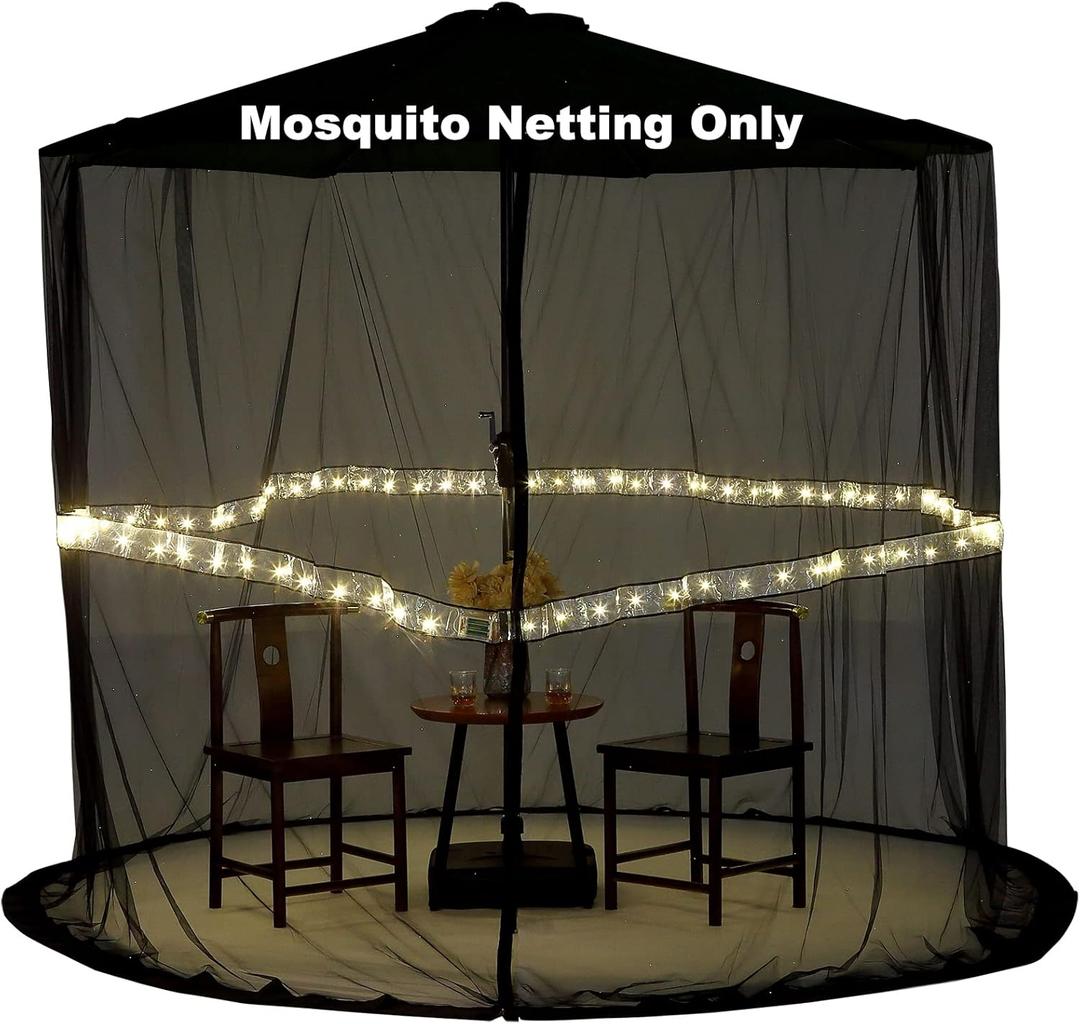7.5-10FT Umbrella Netting for Outdoor Umbrellas, Patio Umbrella Mosquito Netting with Led Strip Lights, Adjustable Rope, Fits 9Ft Outdoor Table Umbrellas (Black) 7.5-10FT Umbrella Netting for Outdoor Umbrellas, Patio Umbrella Mosquito Netting with Led Strip Lights, Adjustable Rope, Fits 9Ft Outdoor Table Umbrellas (Black)