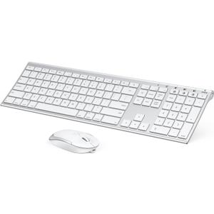 Bluetooth Keyboard Mouse for Mac, Ultra Slim Wireless Keyboard Mouse Combo for Mac, Multi-Device, Full Size, Rechargeable, for MacBook Pro, MacBook Air, iMac, iPad (White and Silver)