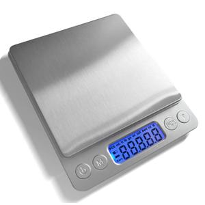 Food Scale Digital Weight Grams and Ounces, 0.001oz/0.01g 500g Kitchen Scale for Food with Backlight LCD Display, Tare, 9 Units, Auto Off, 2 Trays, Batteries Included - Stainless Steel