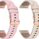 18mm Quick Release Leather Watch Band for Garmin Vivoactive 4s Forerunner 255s 265s Venu 3s Sq 2, Extended Spring Bar (Pink_Beige)