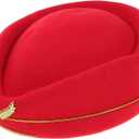 Women Air Stewardess Hat Woolen Flight Attendant Hat Stewardess Cap for Costume Cosplay Musical Performance - Size M(Red)