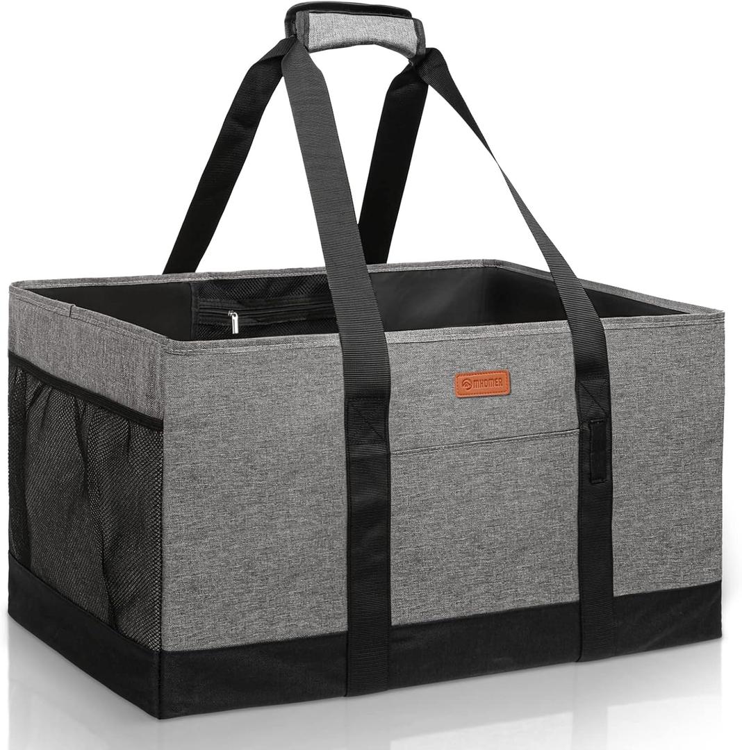 MHOMER Reusable Grocery Bags Extra Waterproof Large Utility Tote Bag with Carrying Handles Foldable Shopping Bags for Storage Space Saving Reinforced Bottom Durable Oxford Fabric Grey