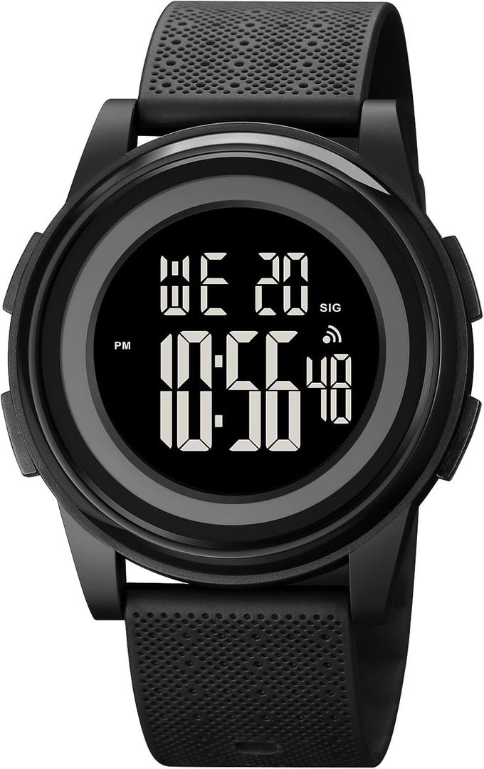 Digital Watches Men Ultra-Thin Minimalist Sports Waterproof with Wide-Angle Display Rubber Strap Wrist Watch for Men