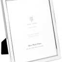 Isaac Jacobs 8x10 White Leather with Silver Metal (Vertical & Horizontal) Picture Frame, Suede Border w/Black Fabric Easel, Wall-Mountable, Made For Tabletop, Photo Gallery (8x10, White W/Silver)