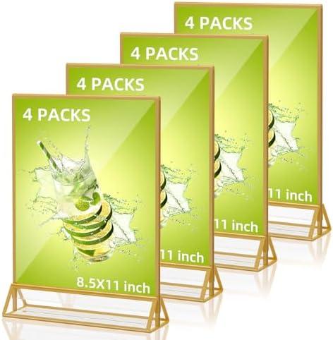 PPH-Sisy Acrylic Sign Holder 8.5X11 Double Sided Clear Display Stand, Gold Plastic Display Stand for Home Office Shop Restaurant (4pcs) PPH-Sisy Acrylic Sign Holder 8.5X11 Double Sided Clear Display Stand, Gold Plastic Display Stand for Home Office Shop Restaurant (4pcs)