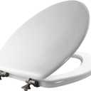 MAYFAIR 1844BNA 000 Toilet Seat with Brushed Nickel Hinges will Never Come Loose, ELONGATE, White - Brushed Nickel