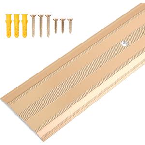 Aluminum Metal Door Threshold, Floor Transition Strip, 36'' L x 2.4'' W x 0.1'' H, Flat-Profile Threshold, Flooring Gaps Carpet Vinyl Wood, Stylish Doorway Transition Draft Protection (Gold)