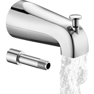 All Metal Bathtub Spout with Diverter, 5.3 Inch Tub Spout, Fits 1/2" Copper Slip-On and 1/2" or 3/4" IPS Threaded Pipes, Easy Lift to Switch, Leak-Free, Easy DIY Installation, Chrome