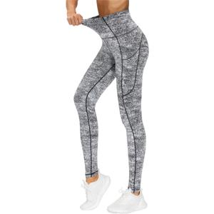 THE GYM PEOPLE Thick High Waist Yoga Pants with Pockets, Tummy Control Workout Running Yoga Leggings for Women (Large, Black/White/Grey)