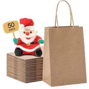 METRONIC Paper Gift Bags 5.25x3.75x8 50Pcs, Christmas Gift Wrap Bags with Handles, Brown Kraft Paper Bag for Small Business, Bulk Party Favors Bag for Birthday, Shopping, Retail, Made in USA