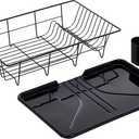 Sweet Home Collection Metal, Plasic ,Dish Drainer Drain Board and Utensil Holder Simple Easy to Use, 12" x 19" x 5", Black