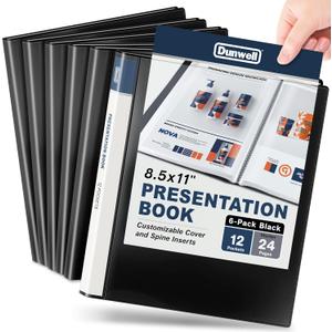 Dunwell Presentation Binder 12-Pocket, Displays 24 Pages, 8.5x11 Portfolio Binder with Plastic Sleeves, Storage and Organizer for Documents, Certificates, Projects, Photos (6 Pack, Black)