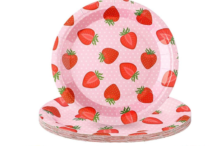 Zhehao 48 Pcs Strawberry Party Plates, 9 Inch Disposable Strawberry Paper Plates Shortcake Fruit Party Supplies for Summer Berry First Birthday Baby Shower Supplies