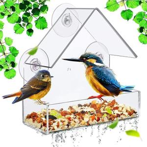 Window Bird Feeder – Clear Acrylic Bird House with Heavy-Duty Suction Cups, Large Seed Tray, Weatherproof Wild Bird Feeder, Easy Clean Design