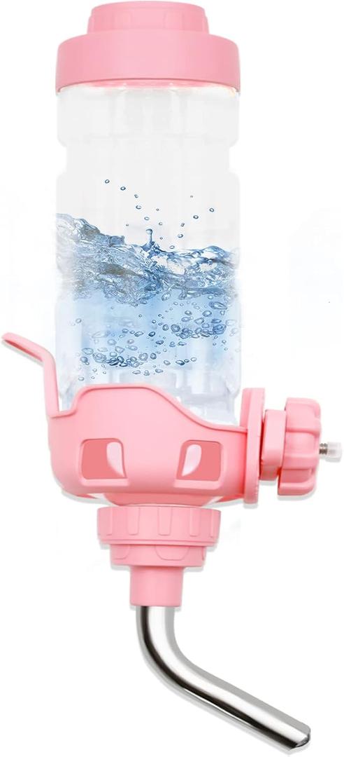 Vannon Dog Water Dispenser for Cage, 34oz Auto Feeding Crate Water Bottle for Dogs, Cats & Rabbits, Pet Nozzle Diameter: 12mm, BPA Free, Pink