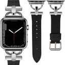 Wearlizer Leather Band Compatible with Apple Watch Bands Women 41mm 40mm 38mm 49mm 46mm 45mm 44mm 42mm, Fancy Dressy Strap for iWatch Series 11 10 9 8 7 6 5 4 3 SE/Ultra 3 2 1 (Lizard Black/Silver)