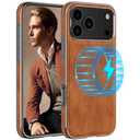 LOHASIC for iPhone 17 Pro Case, Compatible with MagSafe, Classic Leather & Luxury Metal Bumper Trim, Magnetic Protective Cover Phone Case for iPhone 17 Pro 6.3" 2025 - Sand Dune