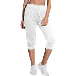 SPECIALMAGIC Women's Sweatpants Capri Pants Cropped Jogger Running Pants Lounge Loose Fit Drawstring Waist with Side Pockets (3X-Large, Ivory White)