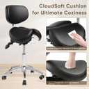 Ergonomic Saddle Stool with Backrest, 485 lbs Capacity Rolling Stool, 12 Tilt, Adjustable Height Split Seat Stool, 360 Swivel Rolling Chair for Office, Salon, Massage, Dental, Tattoo