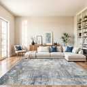 10x10 Square Living Room Rug Washable Modern Abstract Large Rug for Bedroom, Dining Room, Playroom Non-Slip Low-Pile Thin Indoor Floor Carpet (Blue Grey,10x10)